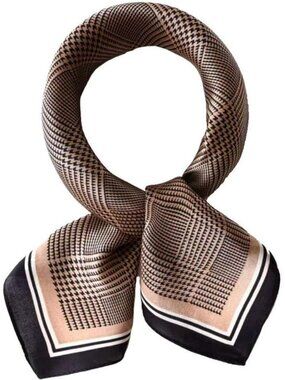 Women's Coffee-check Mulberry Square Scarf  Hair Digital Printed Headscarf Silk